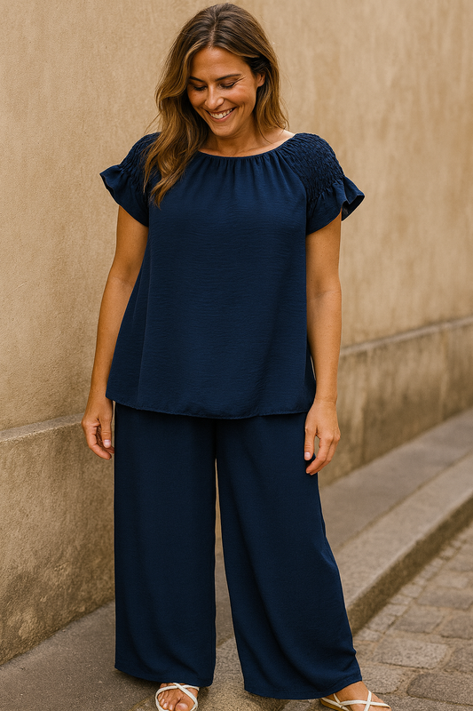 Italia Elasticated Waist Wide Leg Palazzo Pant - Navy