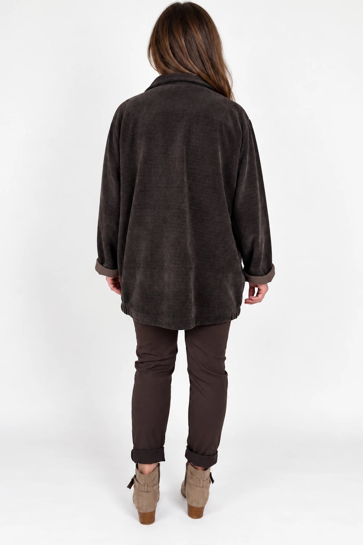 Chenille Double Pocket Charmaine Button Jacket - Chocolate