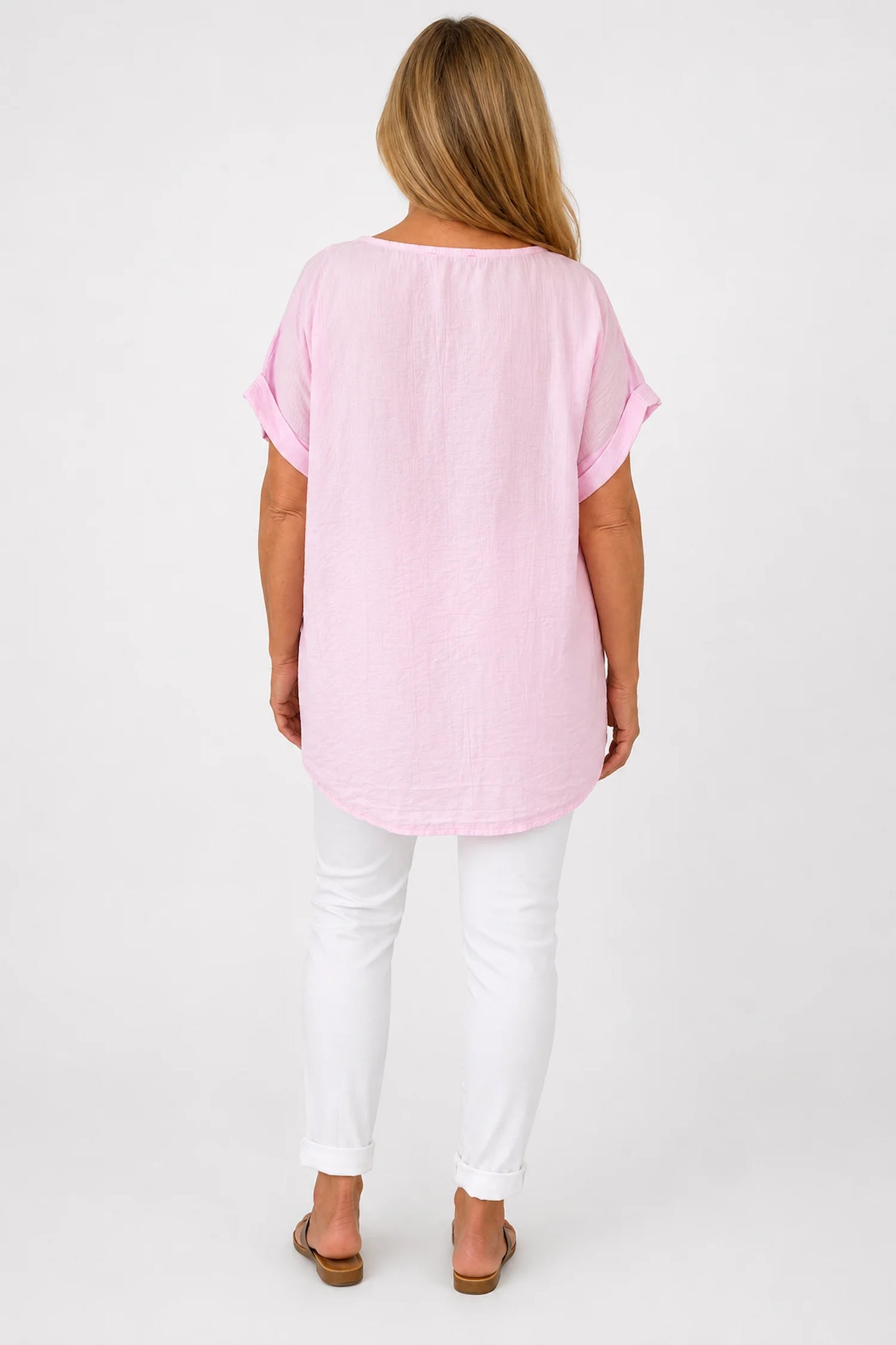 Embroidered Paisley Lightly Textured Eliza Top - Baby Pink