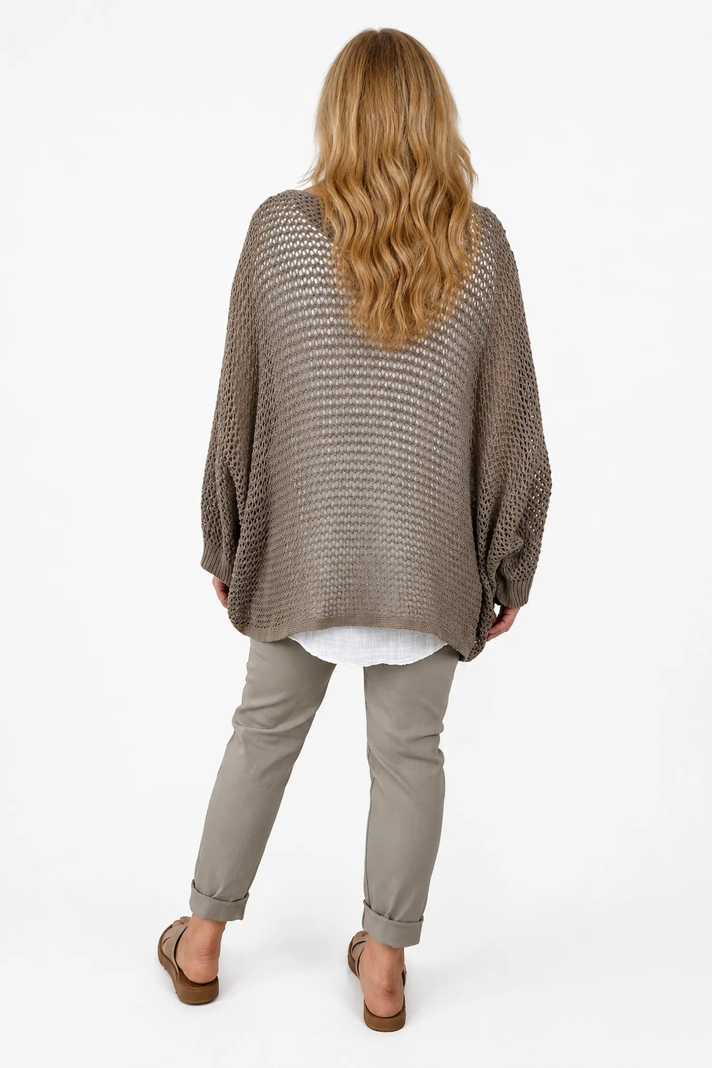 Pure Cotton Removable Tie Alexandra Batwing Crochet Top - Mocha