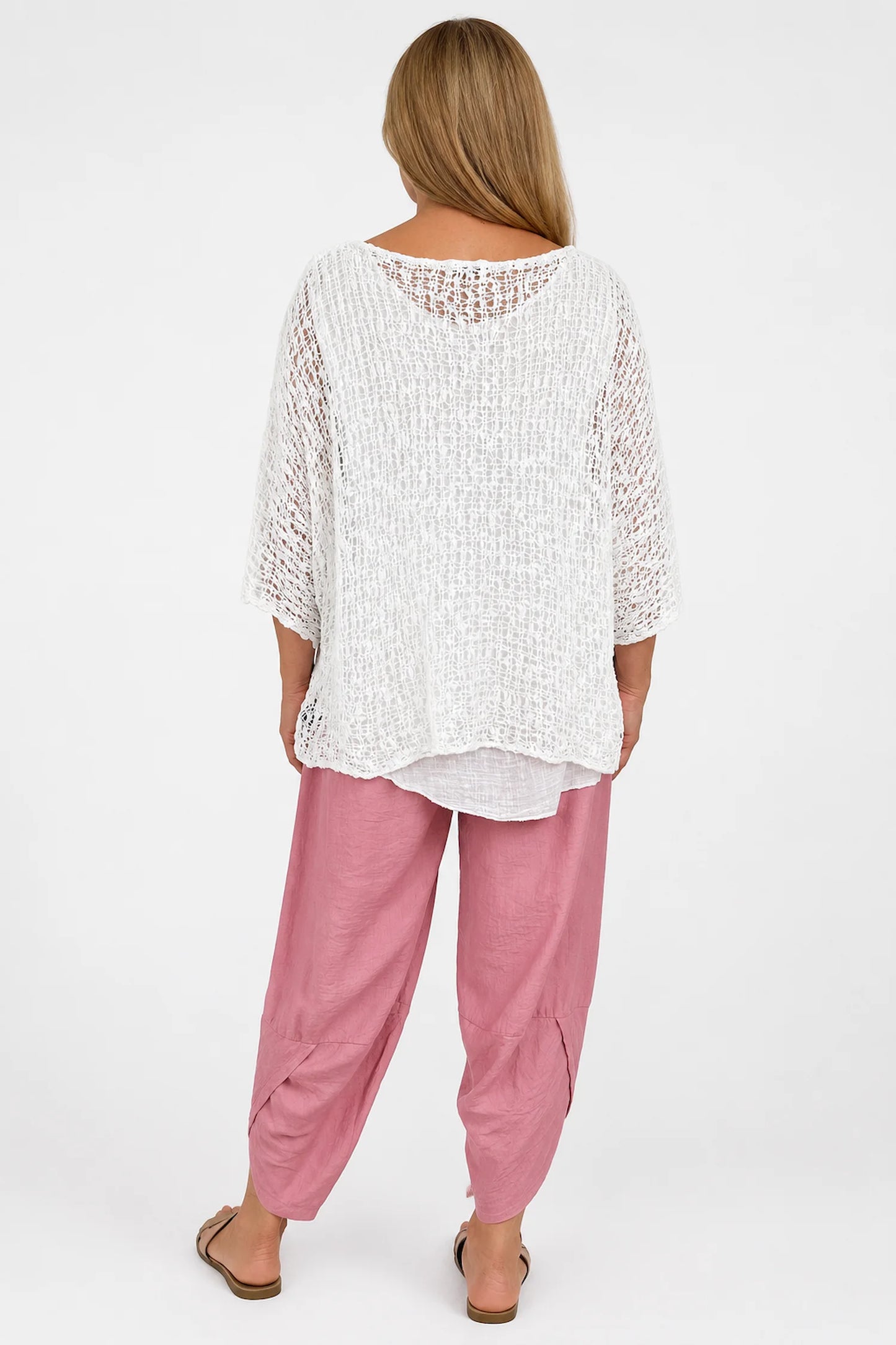 Amelia Ikat Premium Stitch Batwing Crochet - White