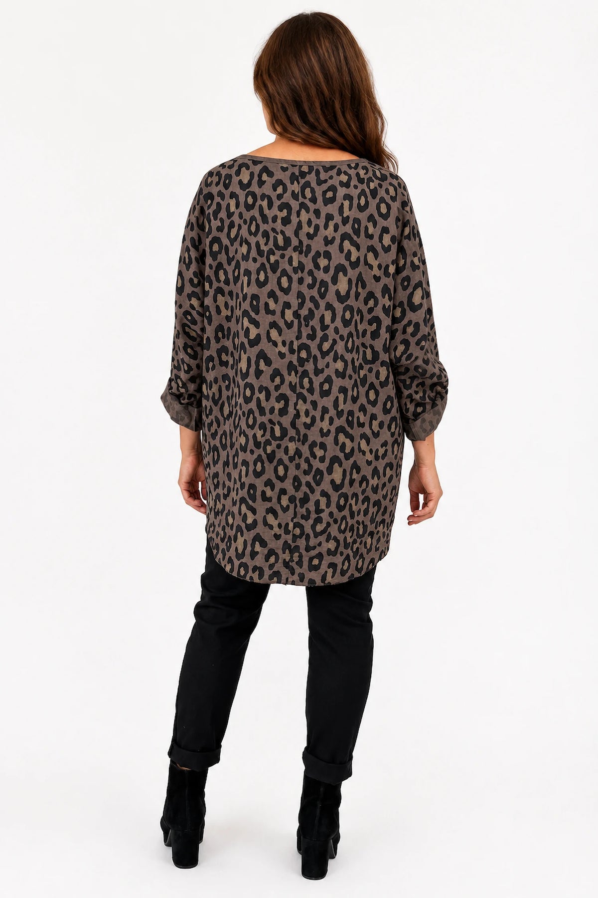Button Sleeve Tatiana Leopard Top - Mocha