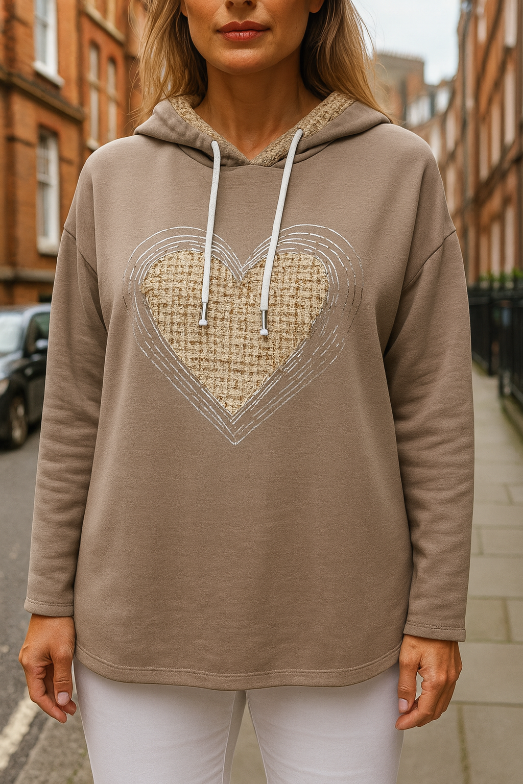 Heritage Stitch Woven Heart Veria Hoodie - Latte