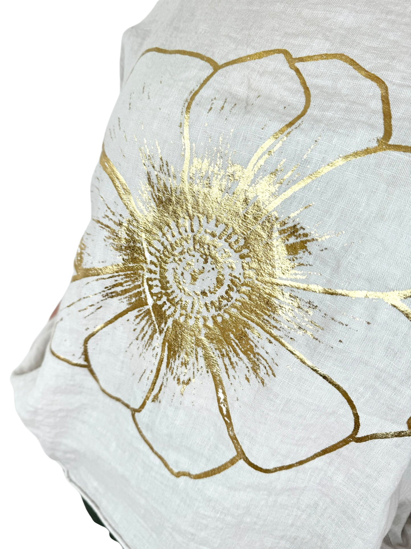 Linen Cotton Mix Button Sleeve Gold Flower Angelica Top - Beige