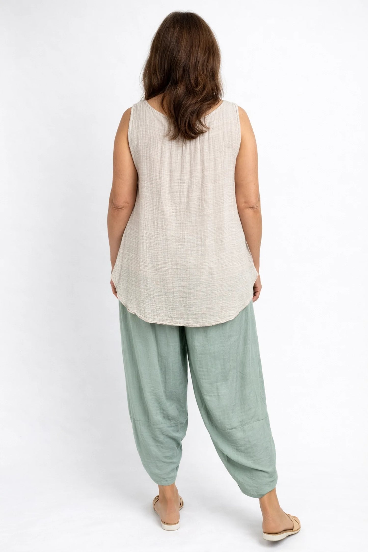 Fully Lined Cotton Italia Necklace Vest - Beige