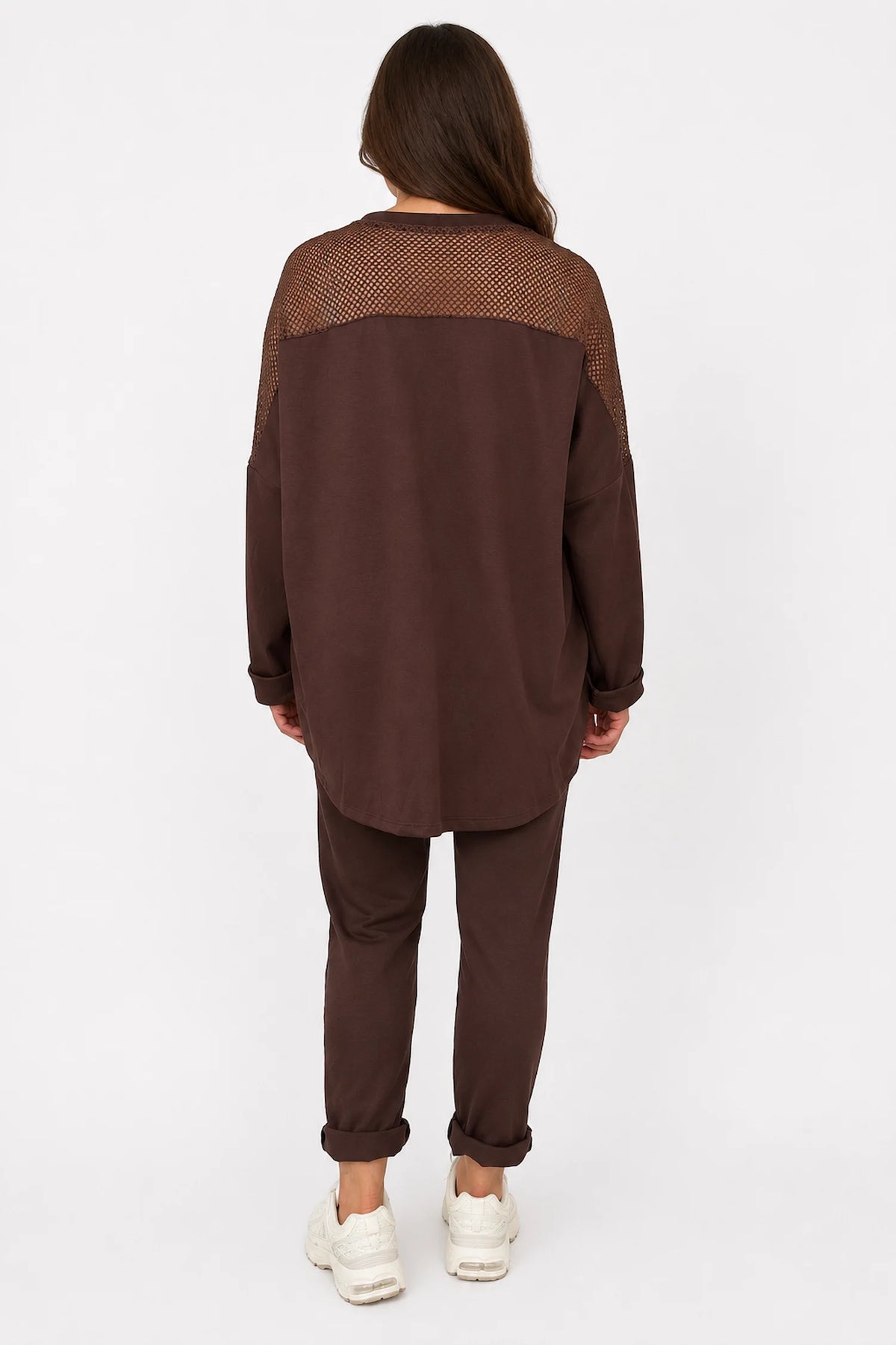 Roxanne Mesh Detail Necklace Top - Chocolate