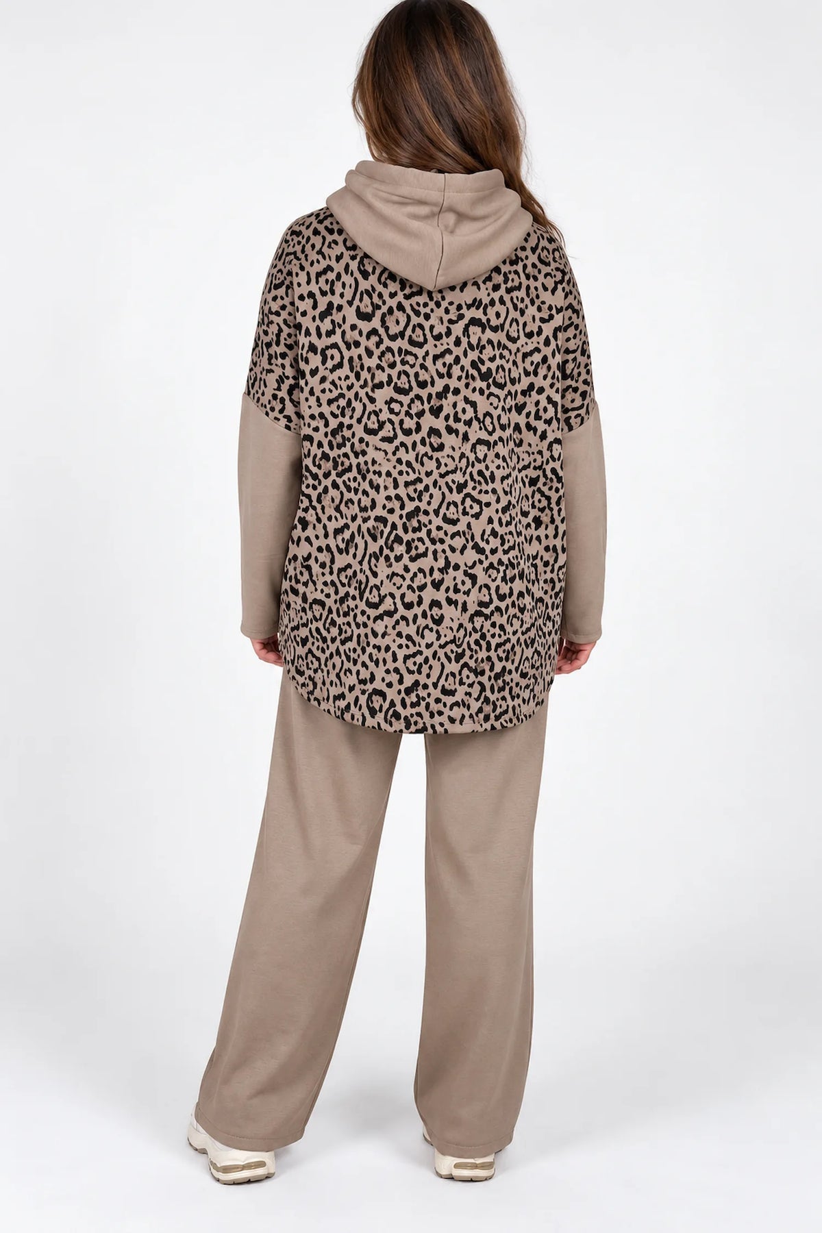 Badge Detail Kiki Leopard Drawstring Hoodie - Mocha
