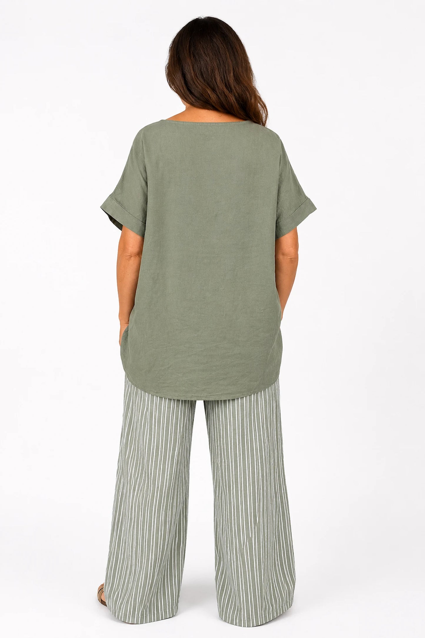 Linen Cotton Mix Mesh Detail Amalfi Pocket Top - Khaki