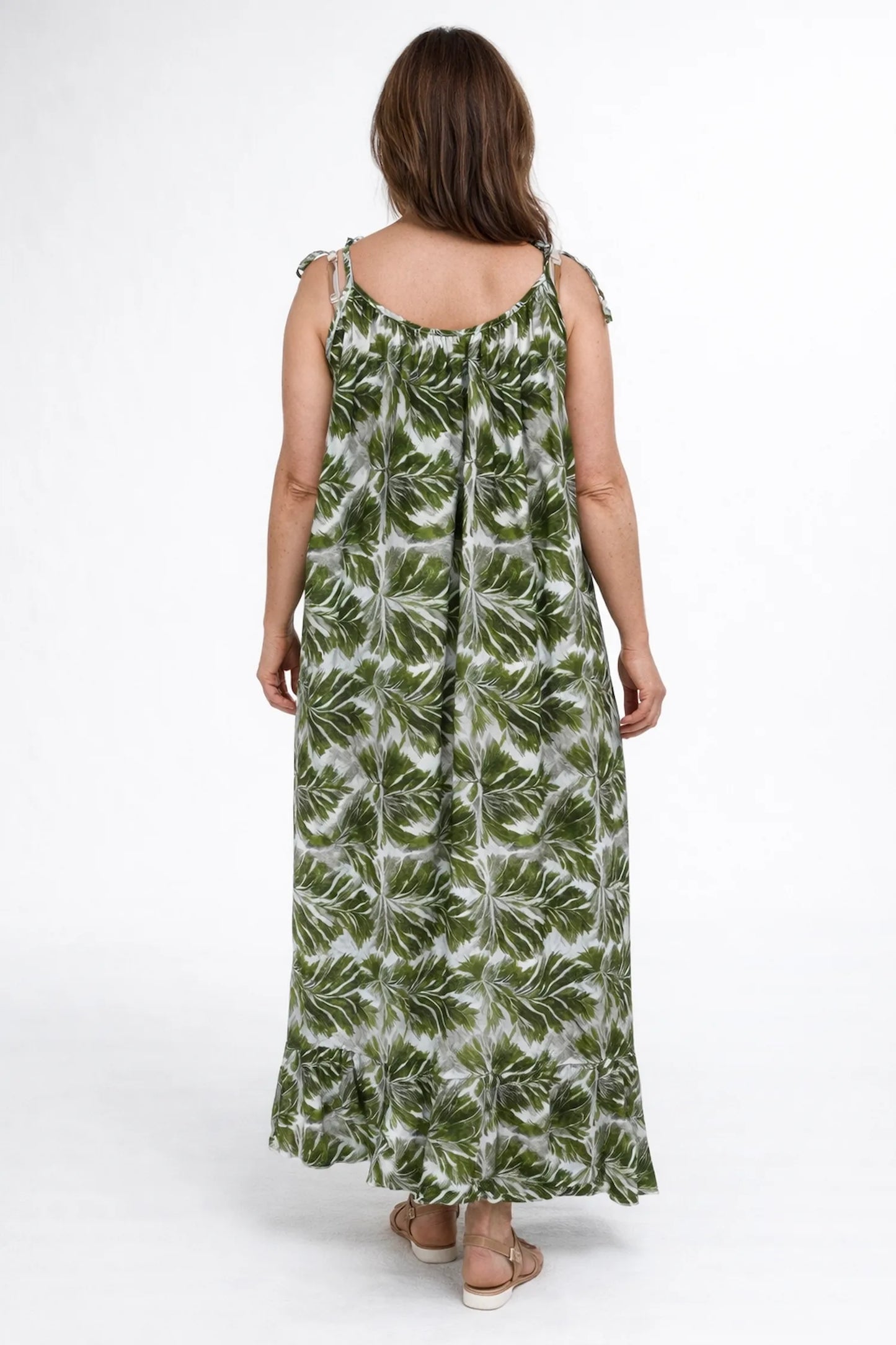 Cotton Adjustable Strap Italia Summer Breeze Maxi Dress - Palm Green