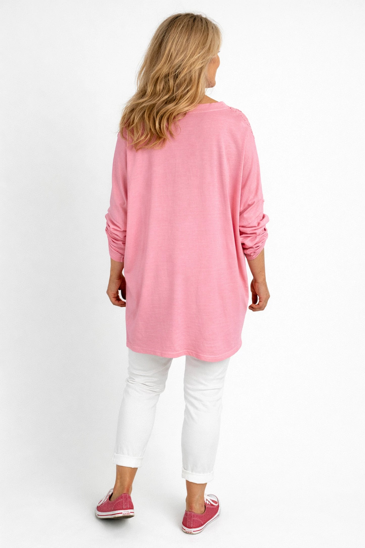 Cotton Crochet Detail Charmaine Button Sleeve Top - Coral Pink