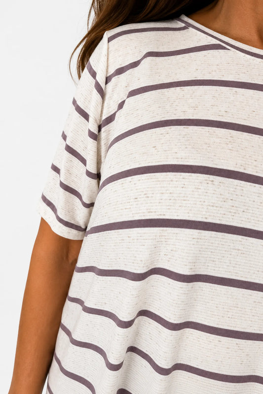 Linen Mix Cindy Stripe Top - Mocha