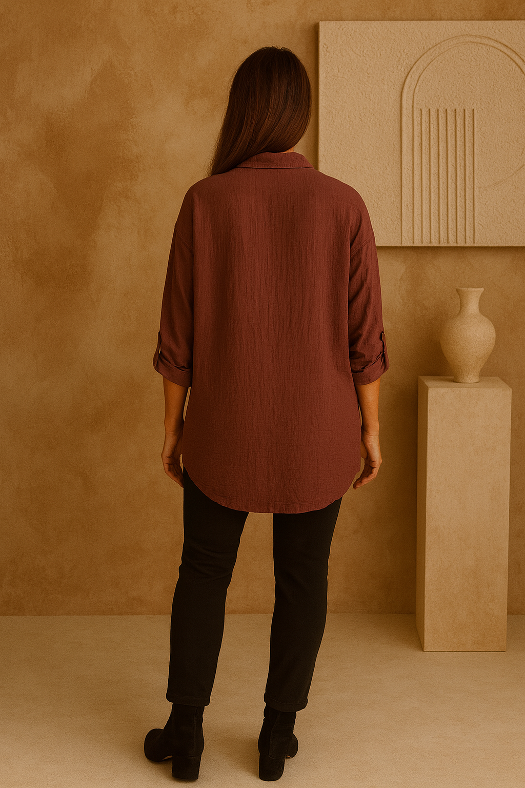 Premium Stitch Diamanté Leopard Celeste Button Sleeve Shirt - Wine