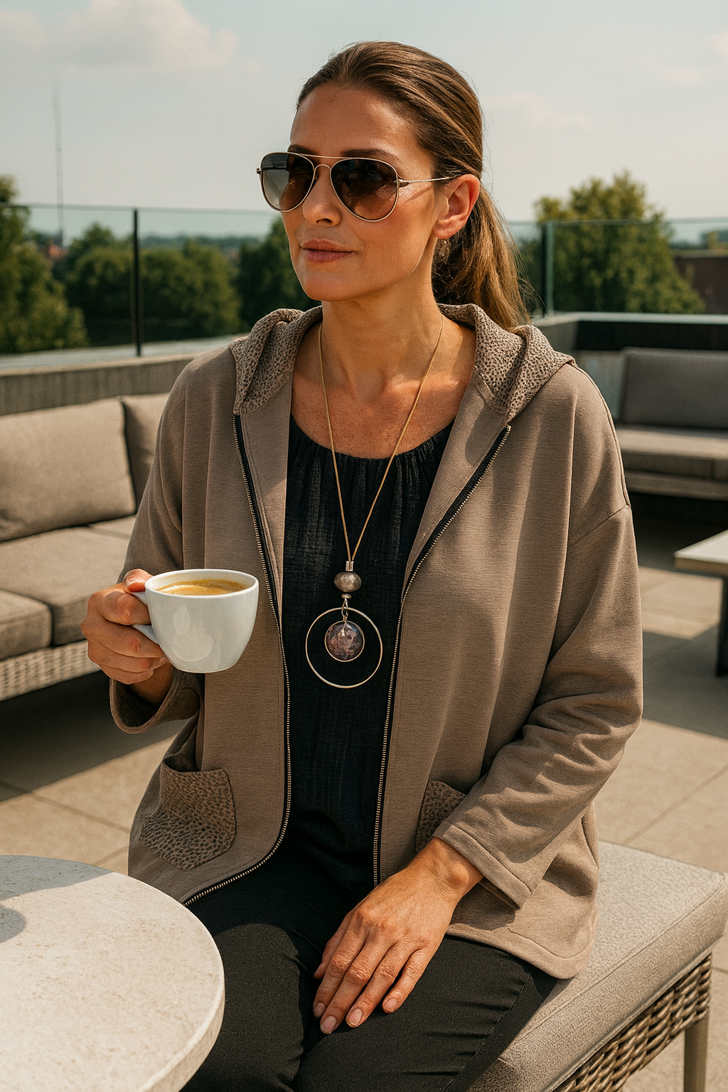 Light Weight Mesh Detail Pocketed Zip Milan Jacket - Mocha