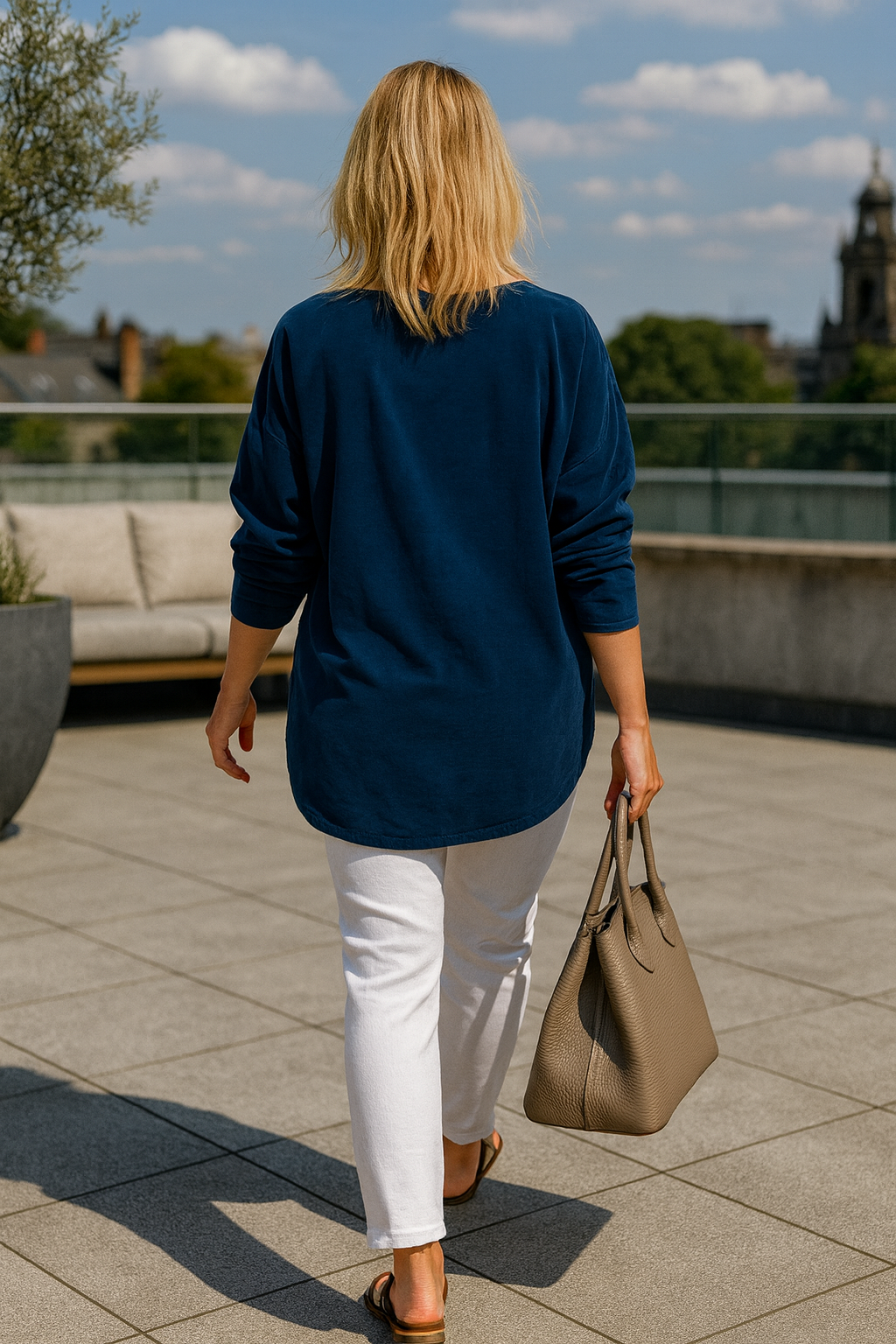 Pure Cotton Needlecord Flower Stitch Arabella Top - Navy