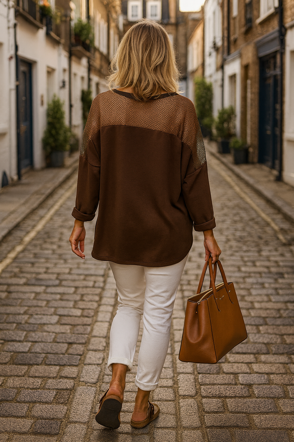 Soirée Mesh Detail Necklace Top - Chocolate