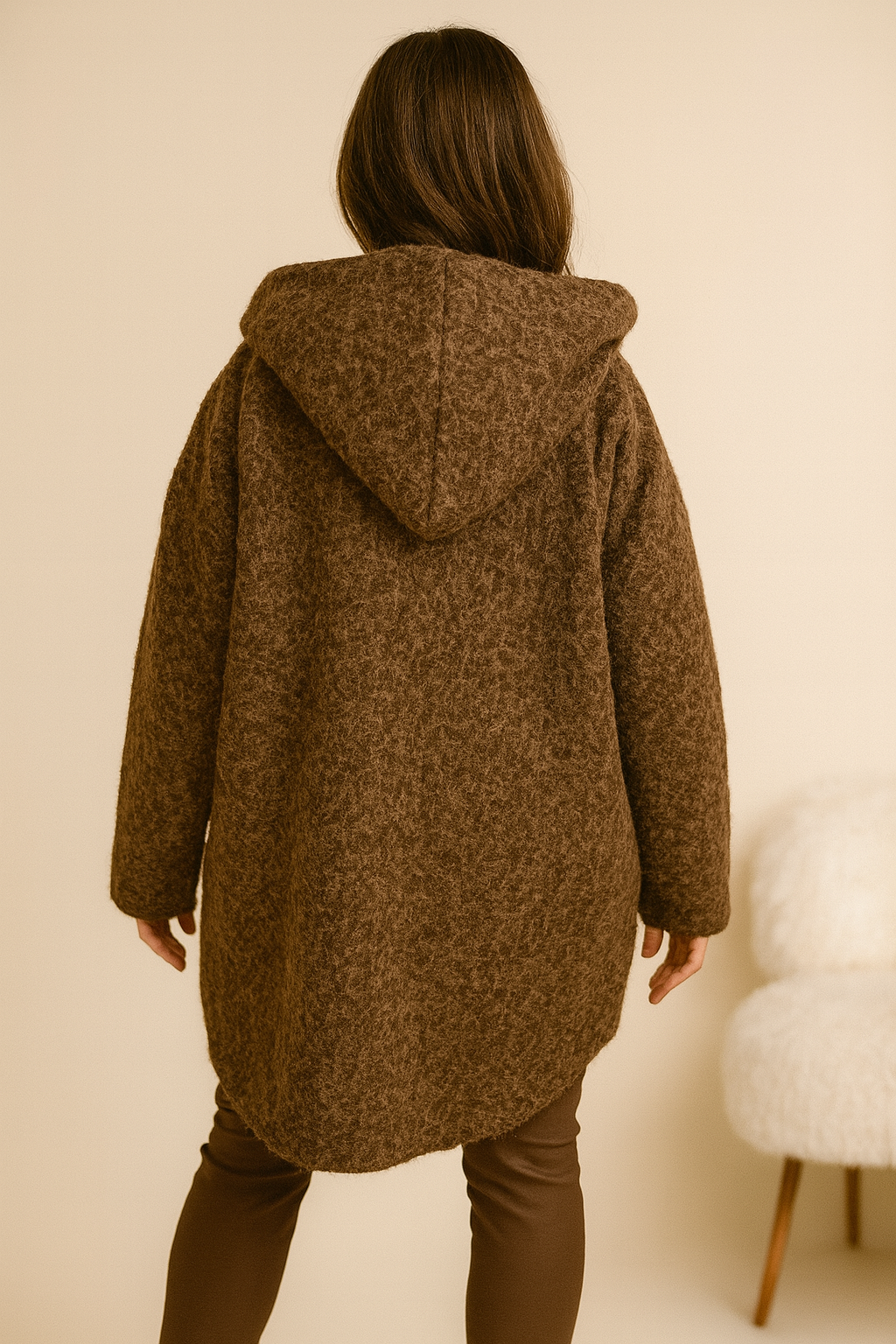 Double Pocket Zipped Monica Hooded Jacket - Chocolate