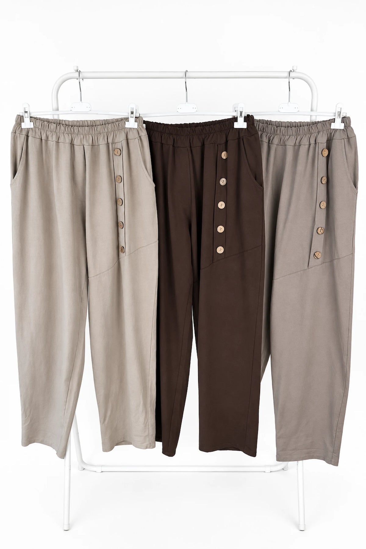 Premium Weight Cotton Double Pocket Button Detail Milan Joggers - Chocolate