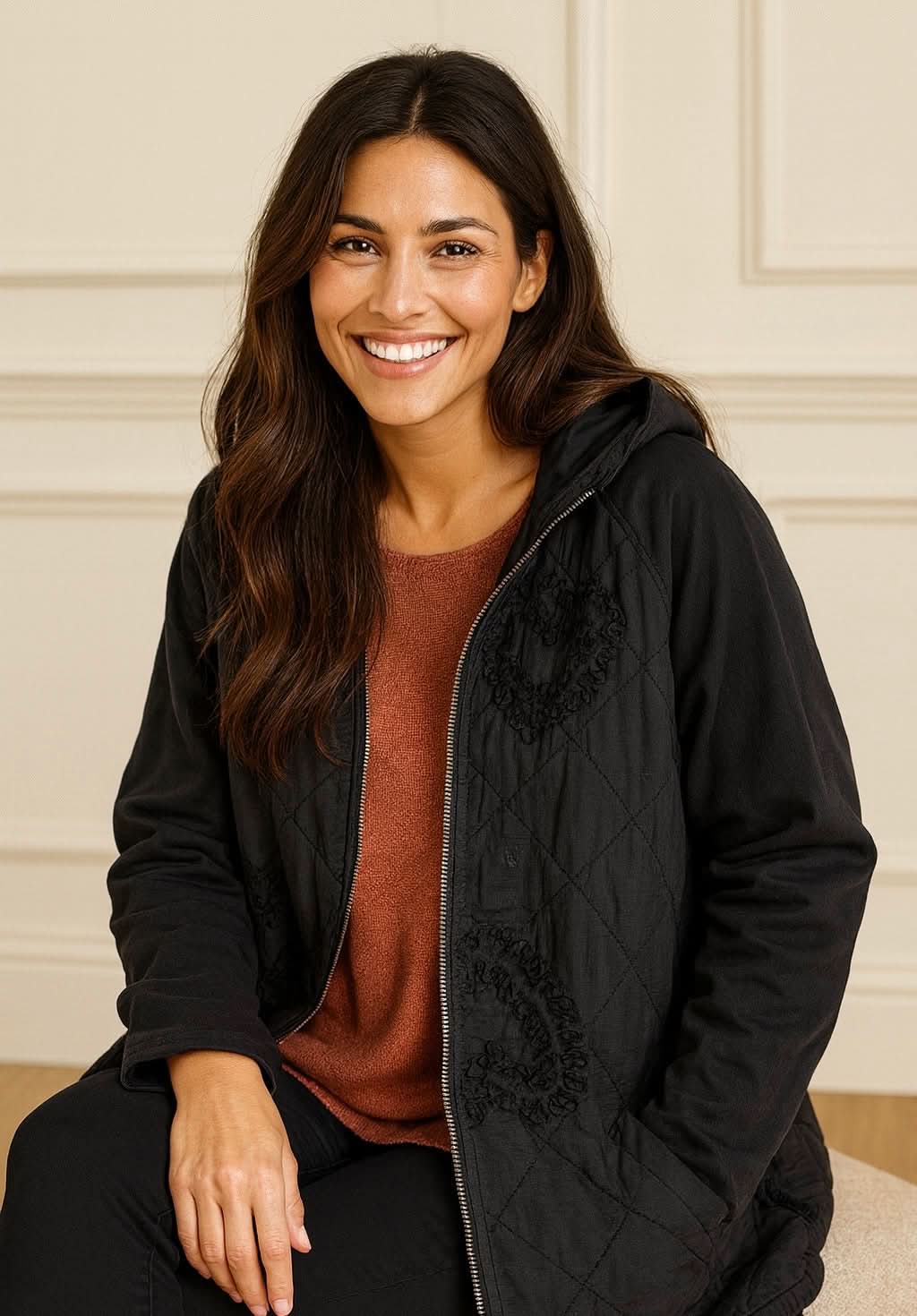 Cotton Embroidered Heart Amélie Hooded Jacket - Black