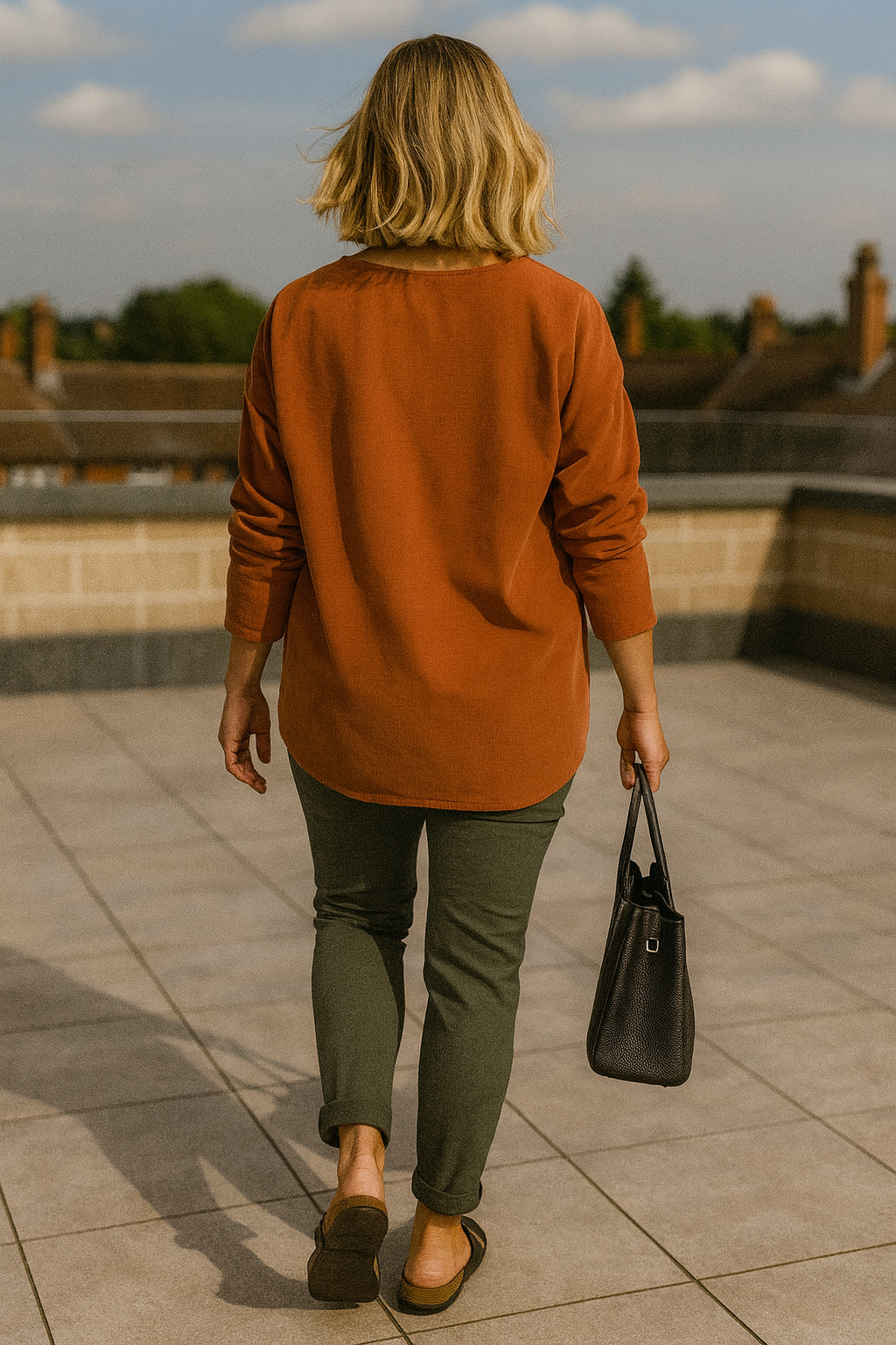 Pure Cotton Needlecord Flower Stitch Arabella Top - Burnt Orange