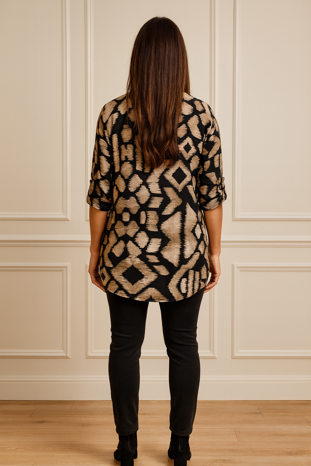 Soft Stitch Button Sleeve Sari Shirt - Stone/Black/White