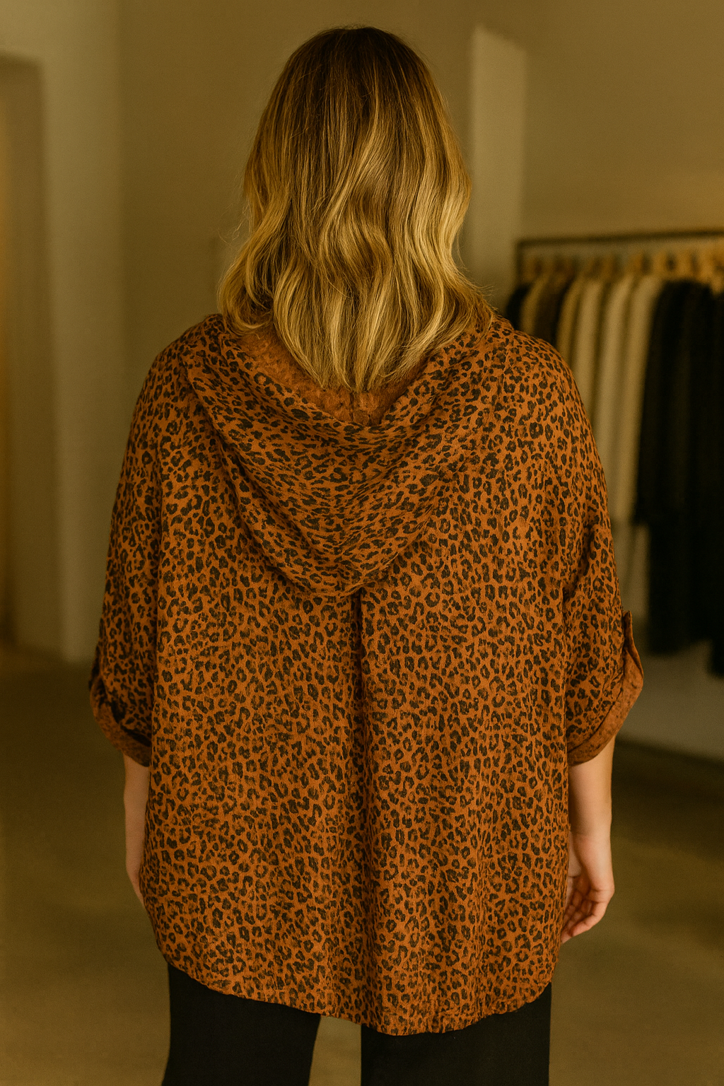 Light Weight Premium Stitch Zipped Button Sleeve Amari Leopard Print Jacket - Spice Terracotta