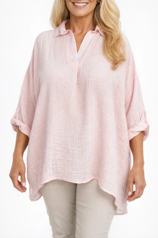 Premium Stitch Button Sleeve Marella Shirt - Baby Pink