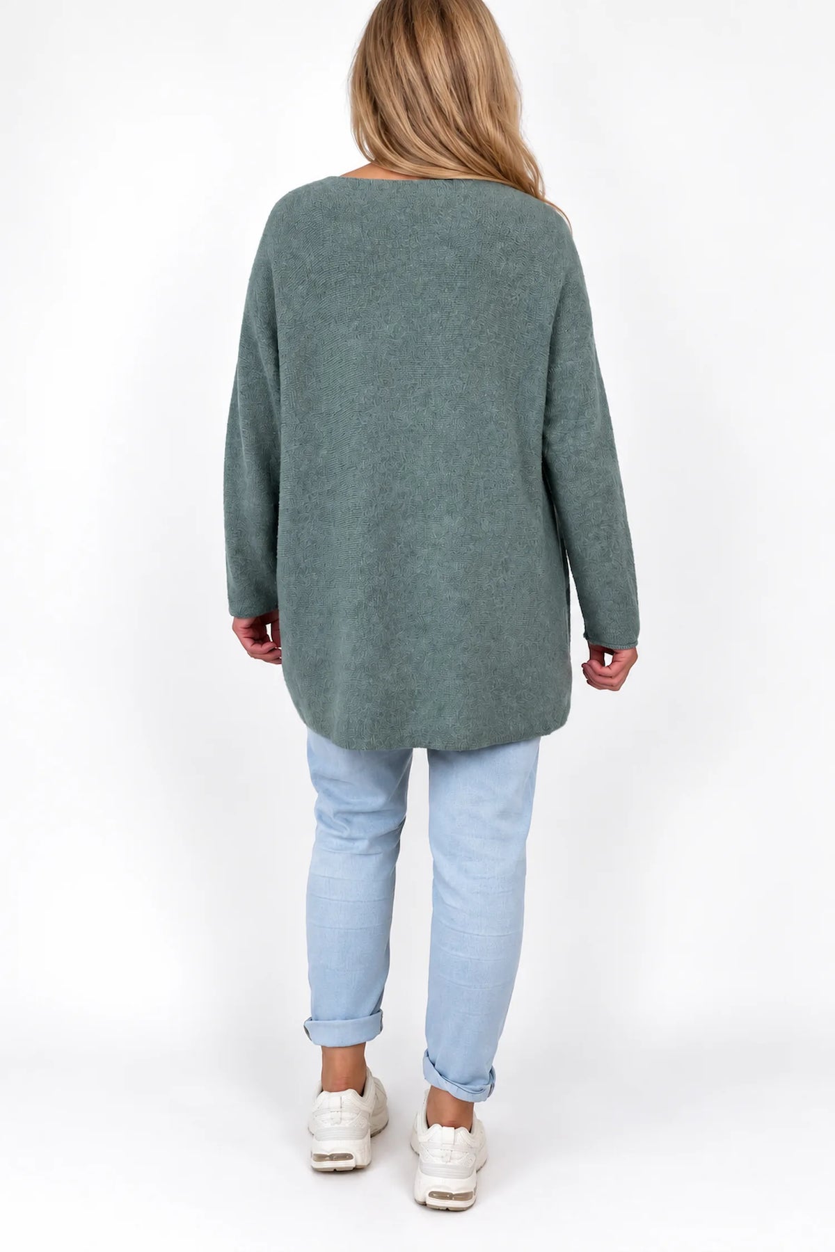 Fine Knit Seam Sleeve Tulia Top - Sage Teal