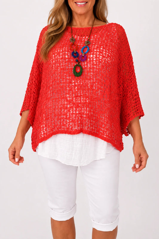 Amelia Ikat Premium Stitch Batwing Crochet - Watermelon