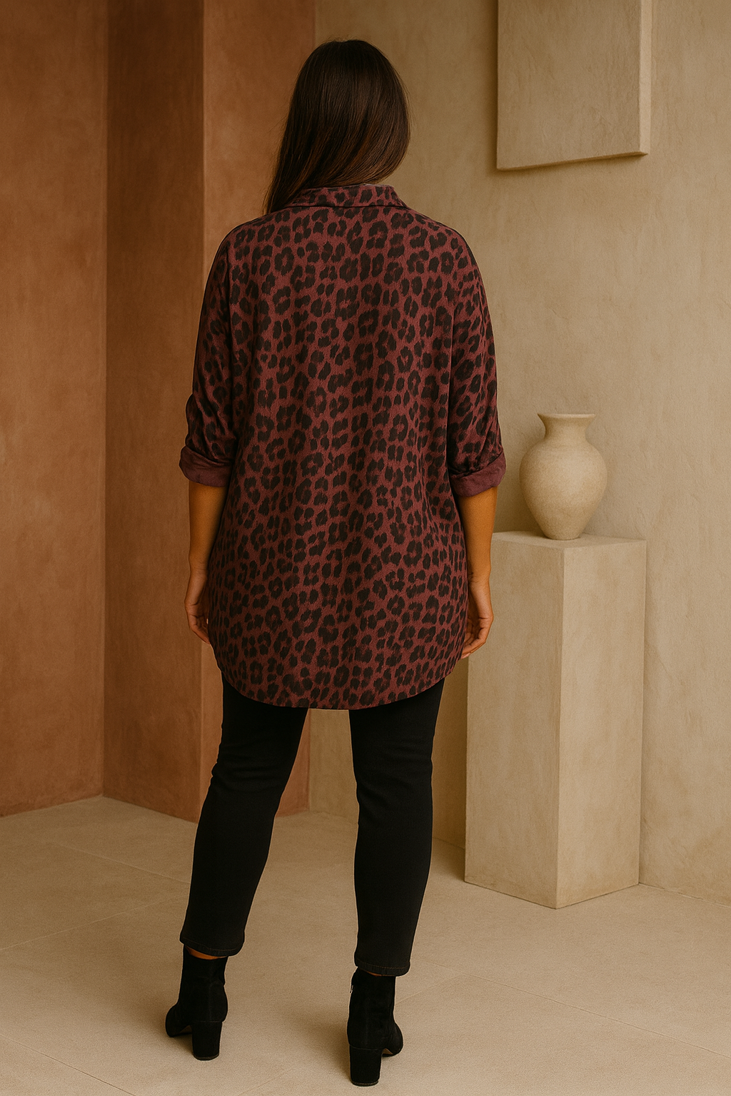 Premium Stitch Button Sleeve Lexi Leopard Print Shirt - Blackberry