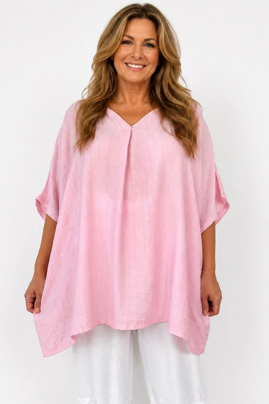 Lightweight Flow Lightly Textured Margot Top - Baby Pink