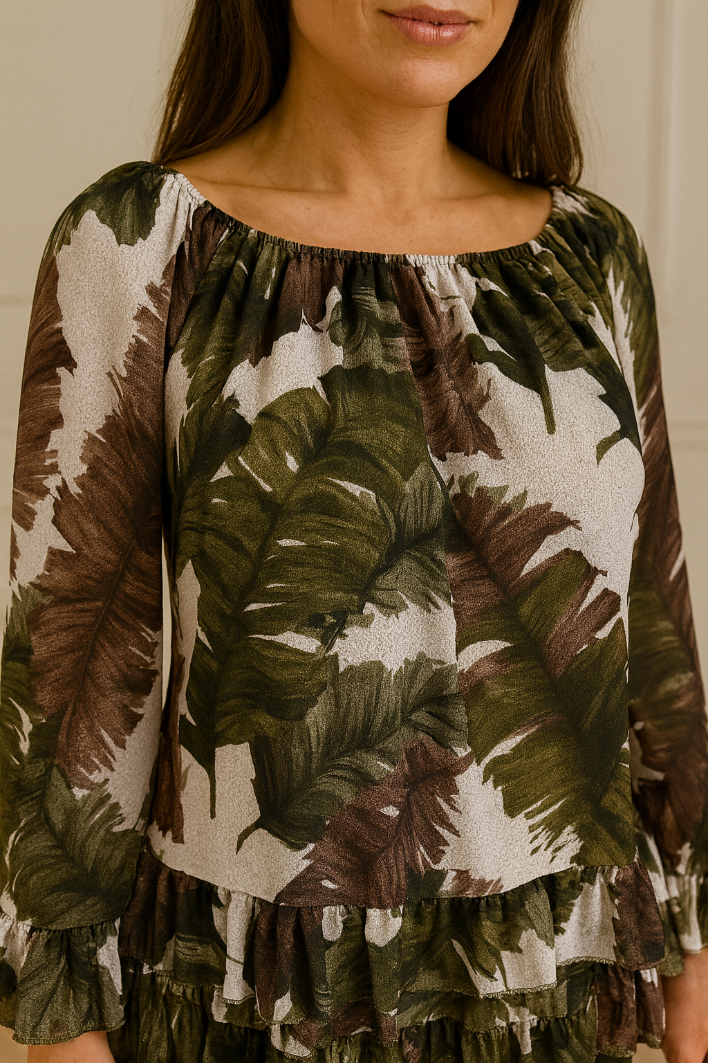 Fully Lined Kazia Frill Top - Tuscan Green