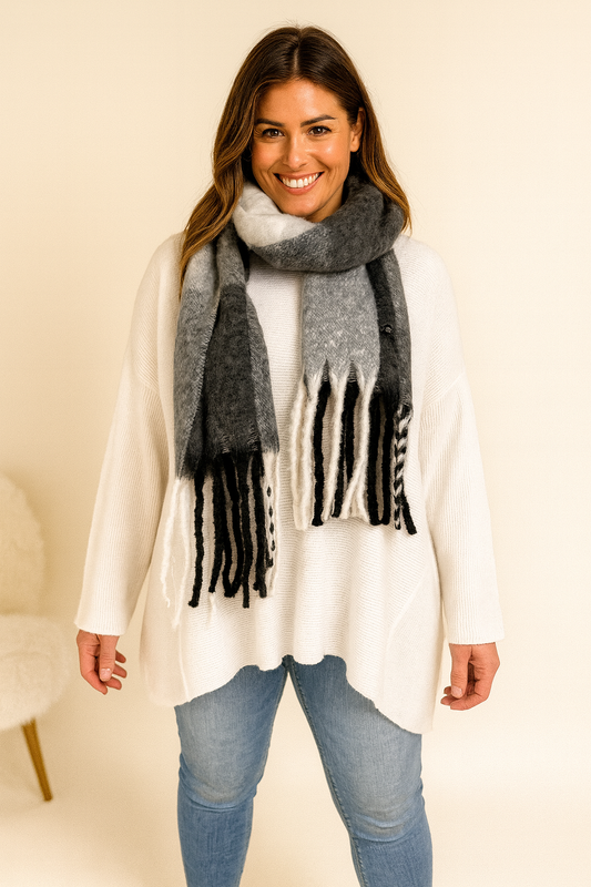 Soft Knit Tara Scarf - Black/Beige/Cream