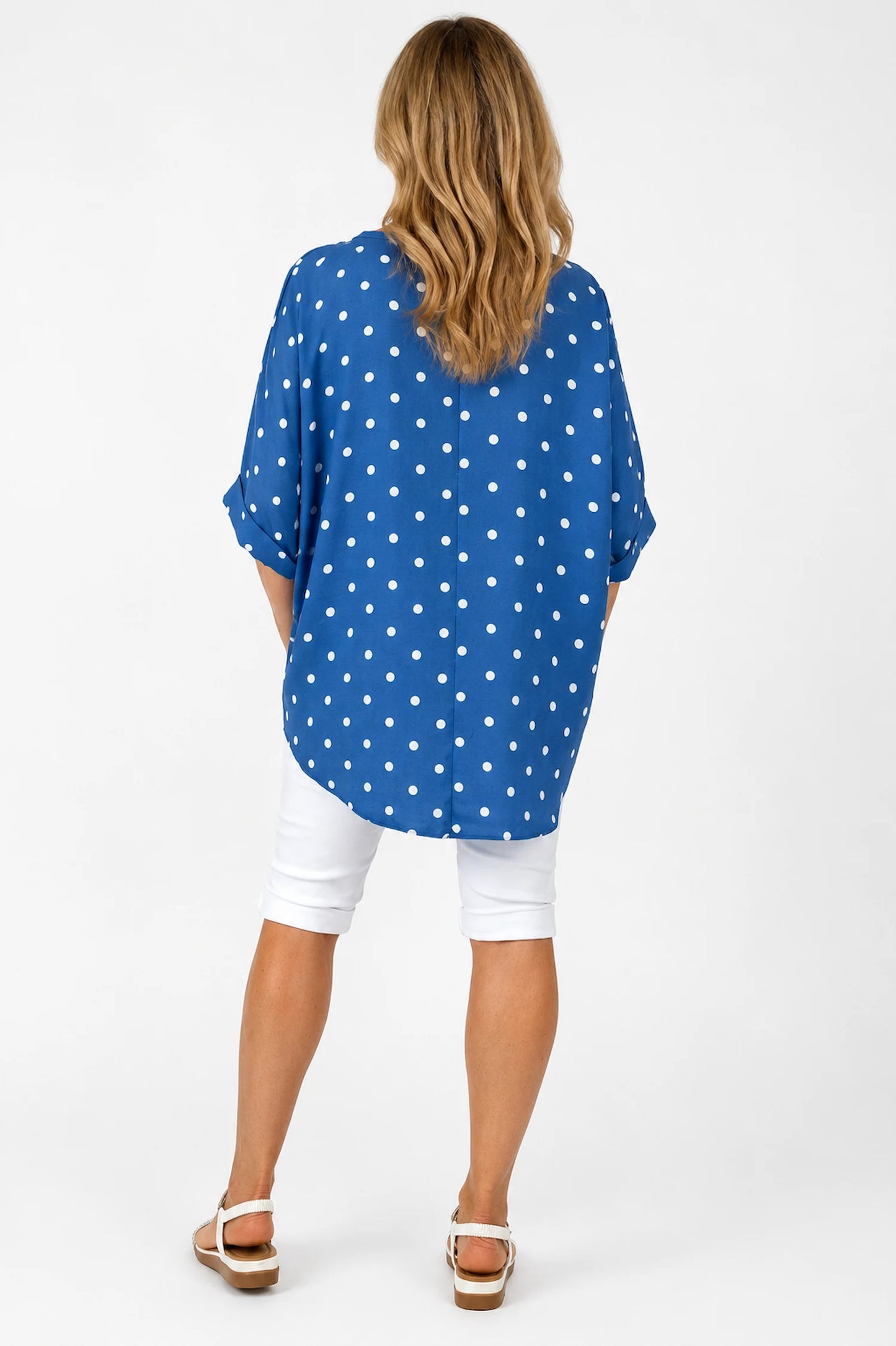 Polka Dot Lightweight Flow Paris Top - Denim