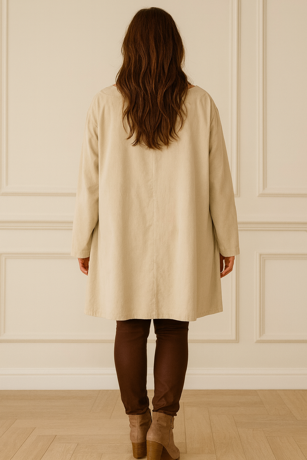 Cotton Needlecord Double Pocket Tiffany Necklace Top - Beige