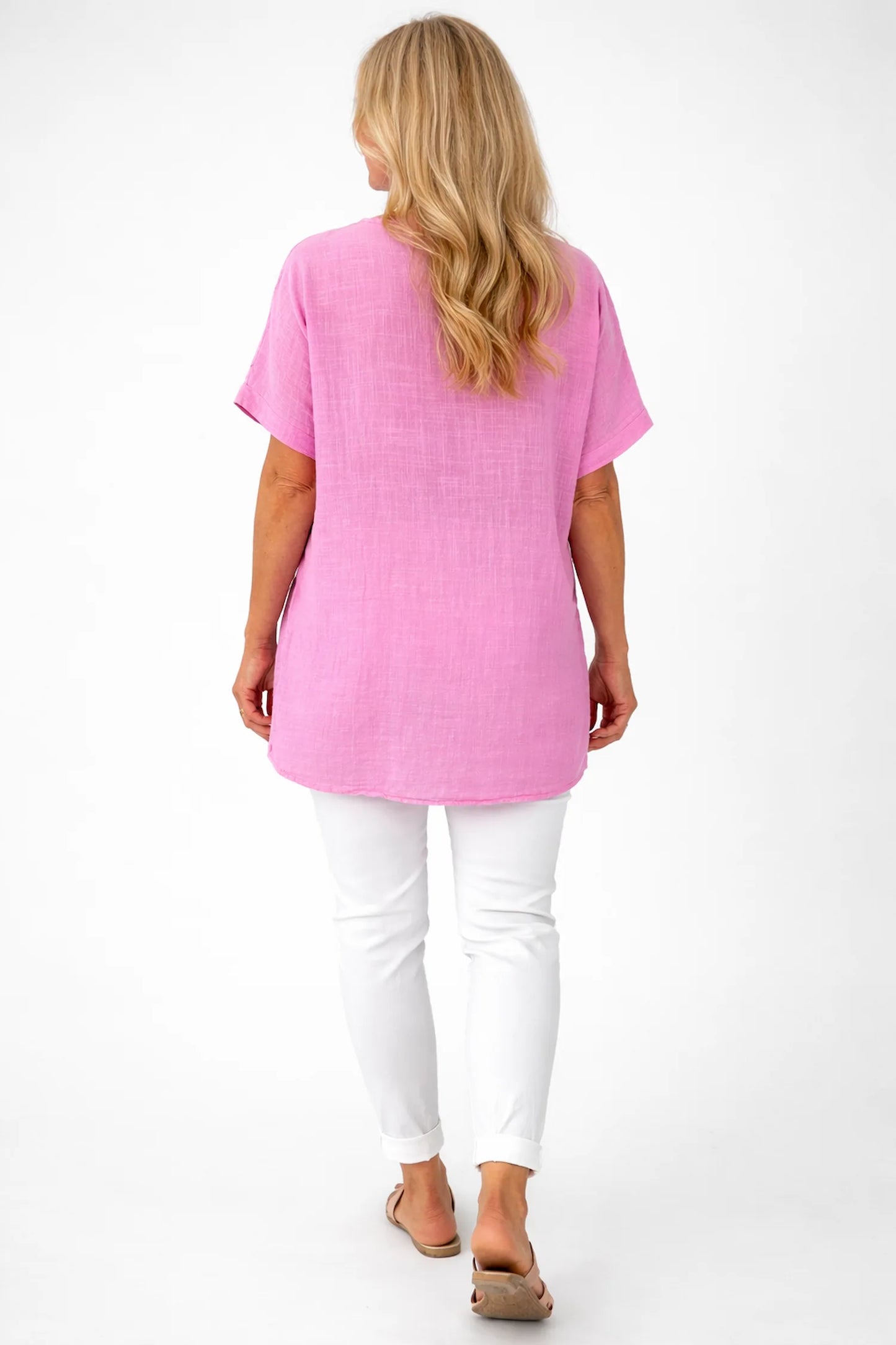 Pure Cotton Embroidery Anglaise Crochet Sleeve Torria Top - Lipstick Pink