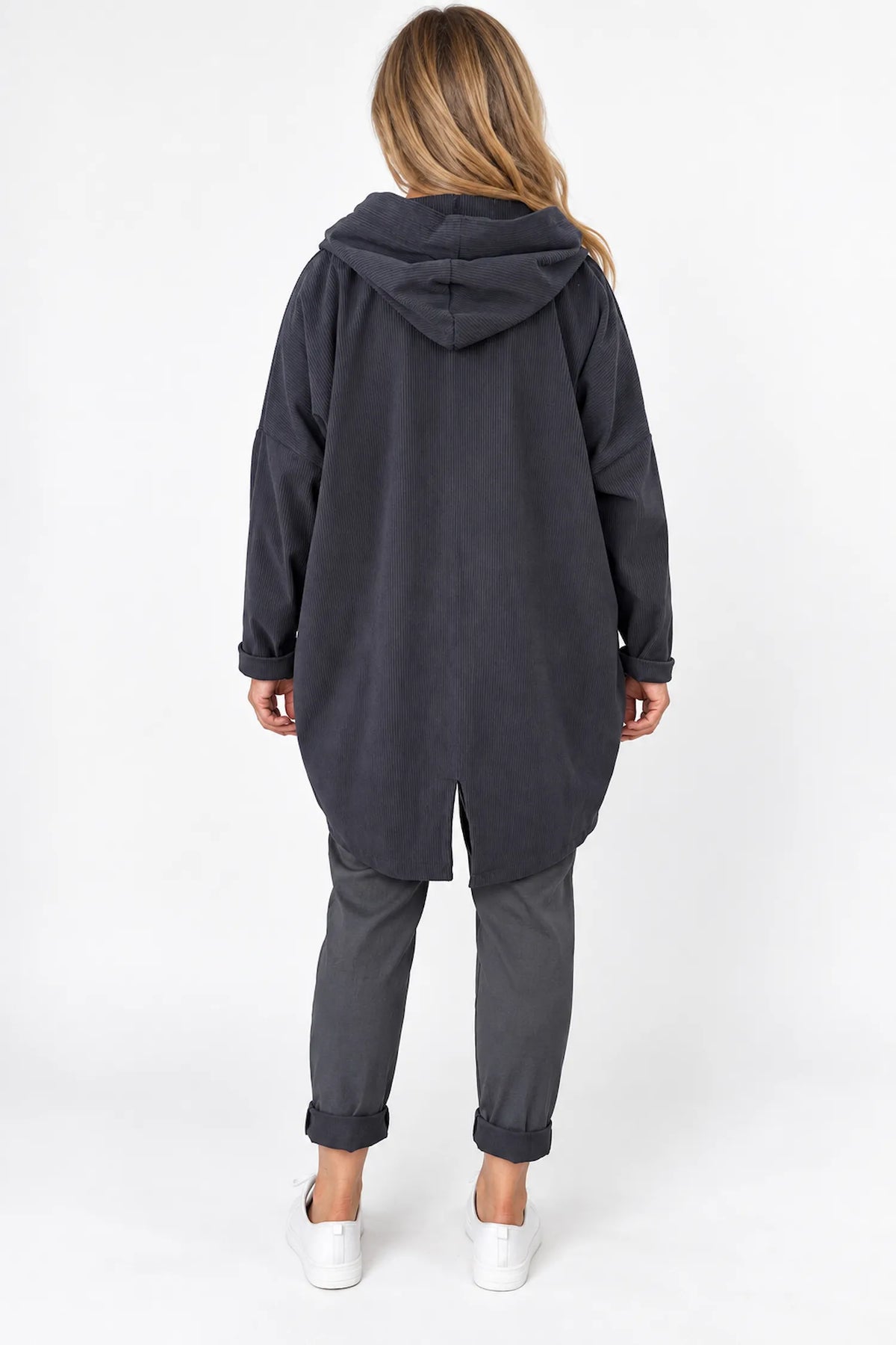Double Pocket Zipped Cord Darci Hooded Jacket - Charcoal