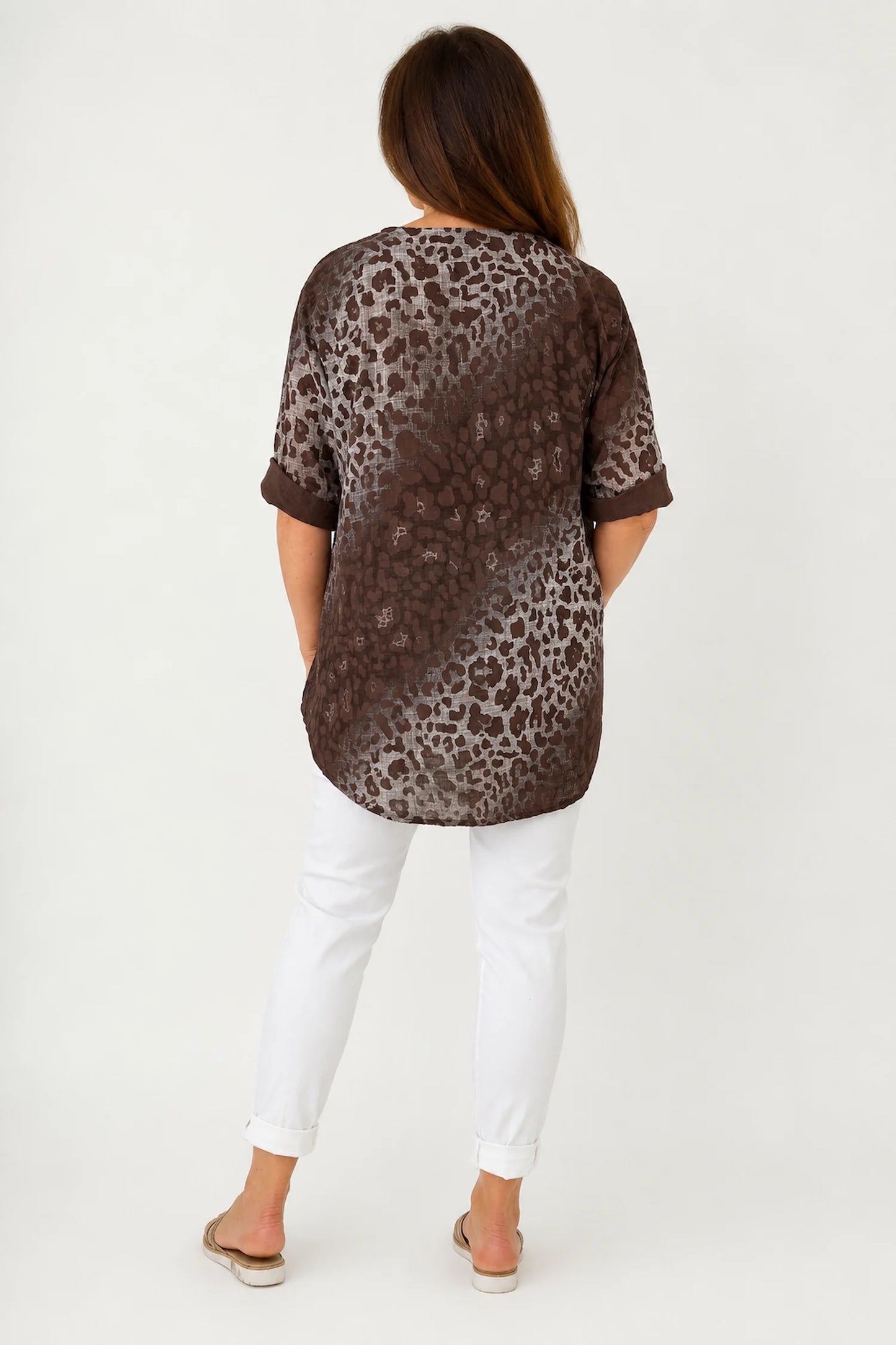 Pure Cotton Leopard Felicity One Button Shirt - Chocolate