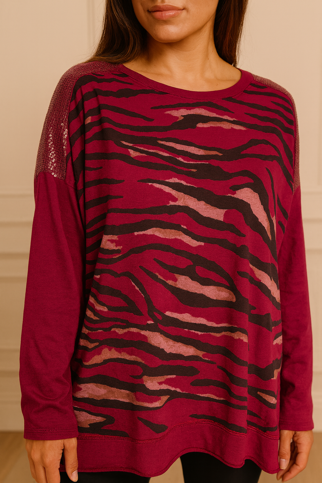 Cotton Sequin Shoulder Amari Top - Black Currant