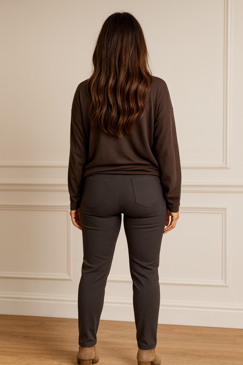 Cotton Double Back And Front Pocket Capari Pant - Dark Charcoal