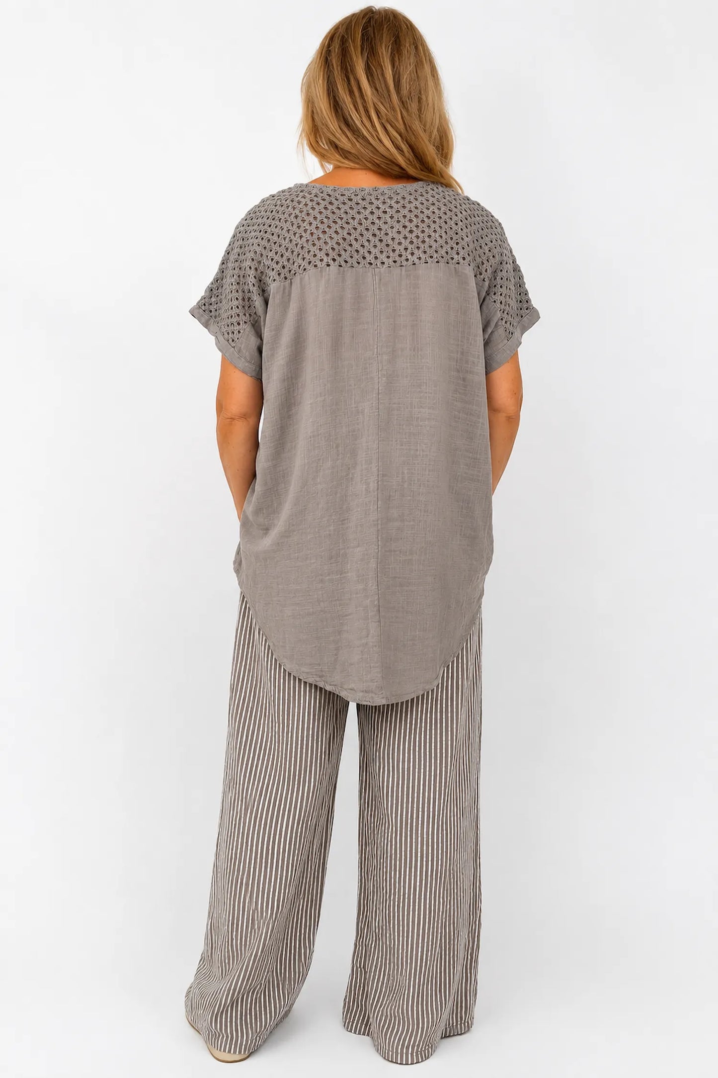 Pure Cotton Crochet Detail Francesca Necklace Top - Mocha