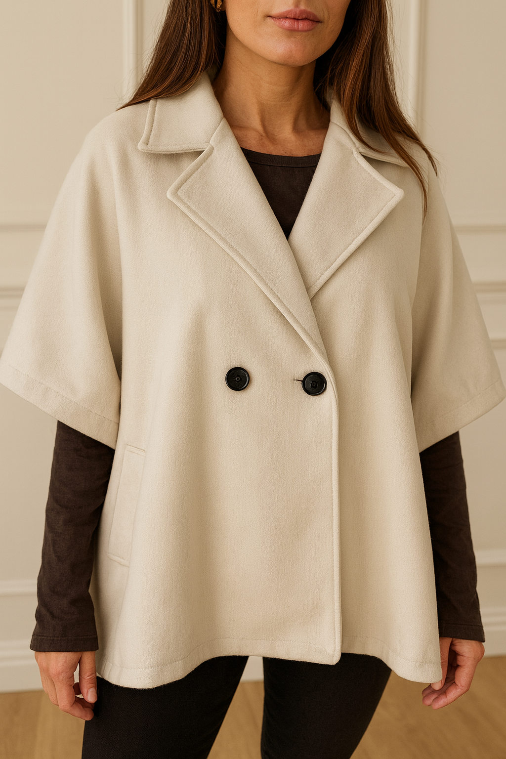 Double Pocket Button Detail Florence Cape Jacket - Cream