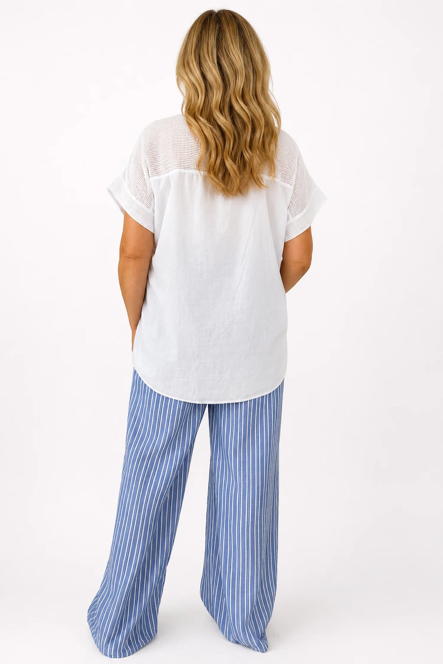 Pure Cotton Embroidered Floral Detail Mesh Sleeve/Back Lucia Shirt - White