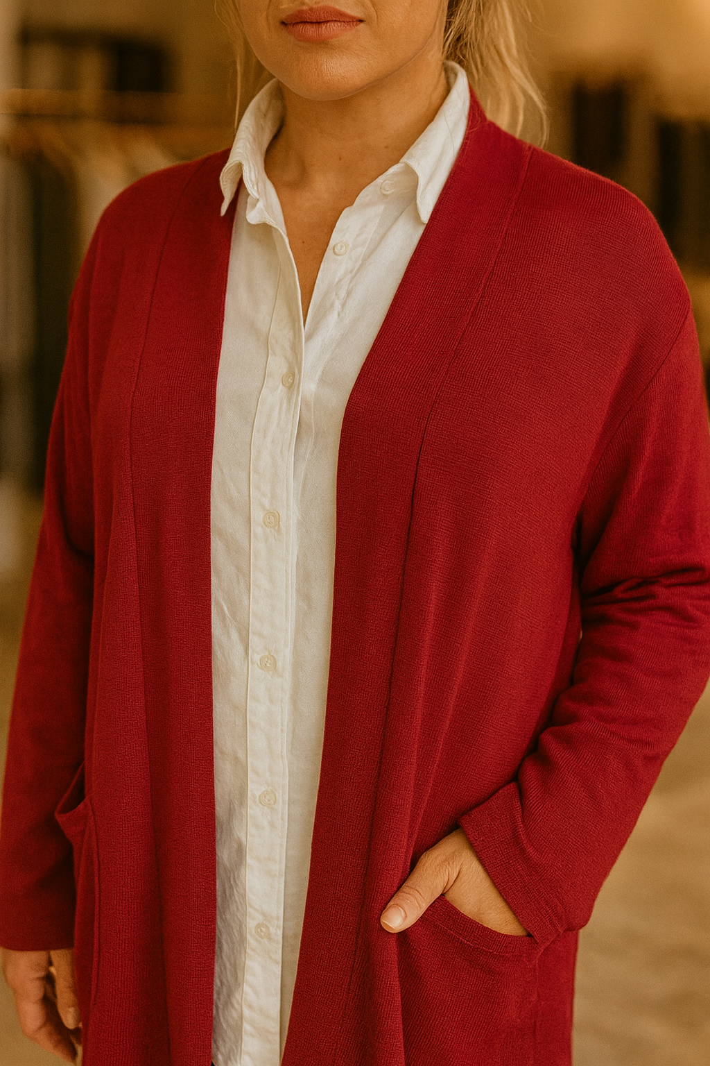Soft Knit Double Pocket Sasia Cardigan - Wine Red
