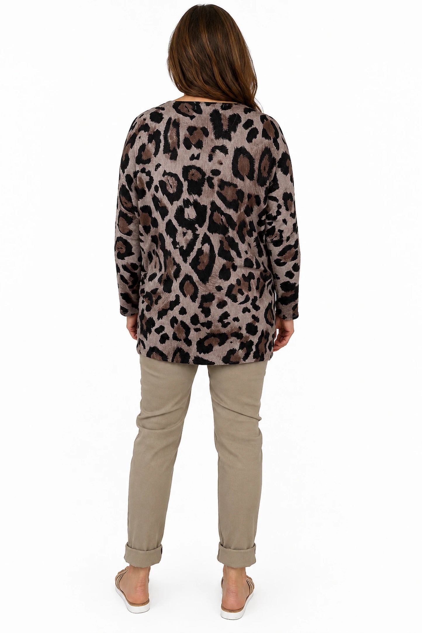 Fine Knit Carly Leopard Top - Mocha