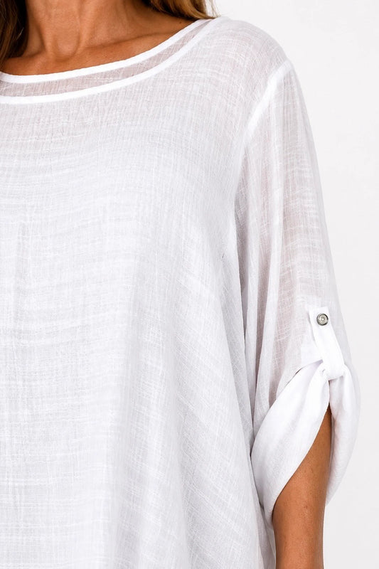Fully Lined Rosa Button Sleeve Top - White