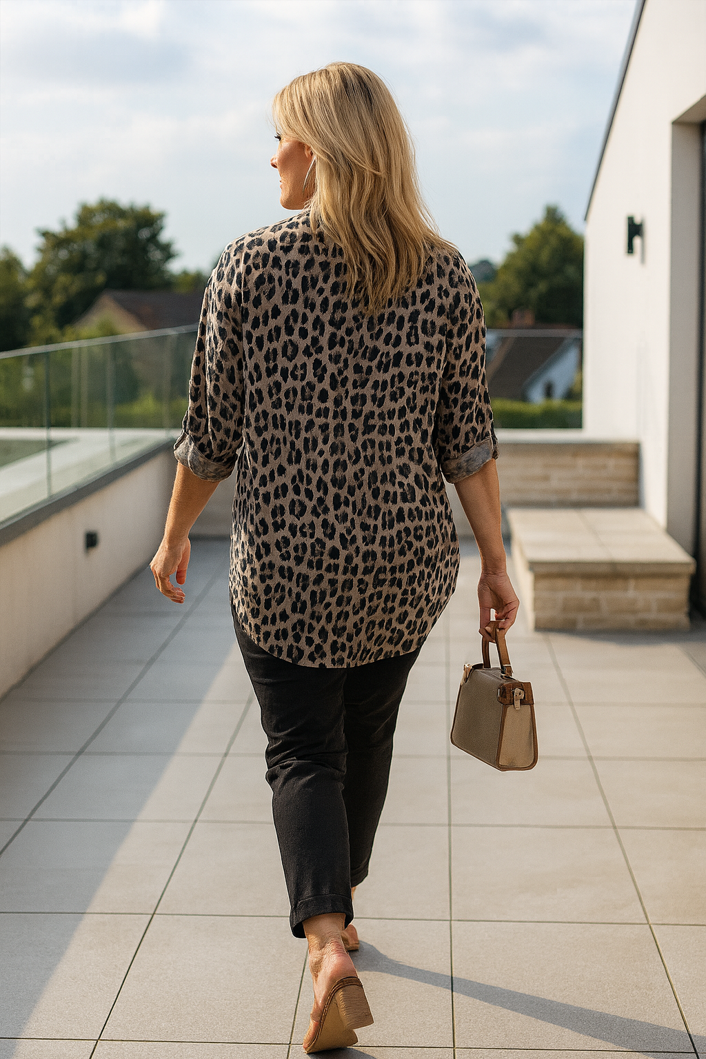 Premium Stitch Button Sleeve Lexi Leopard Print Shirt - Mocha