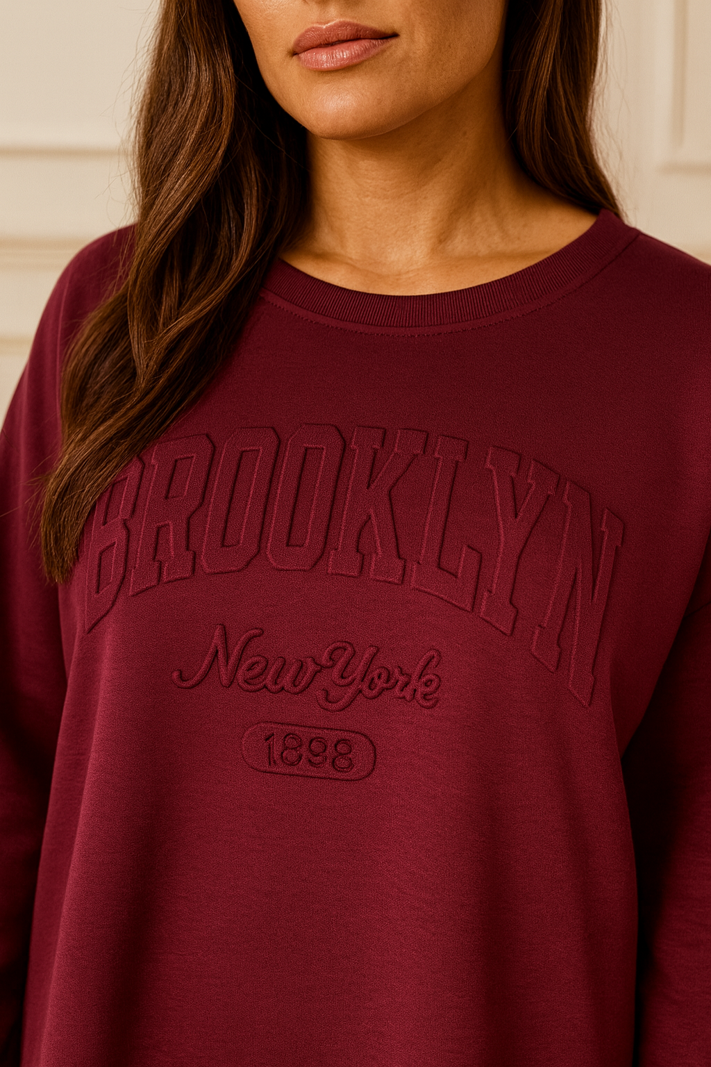 Brooklyn Embossed Light Weight Sweatshirt - Wine