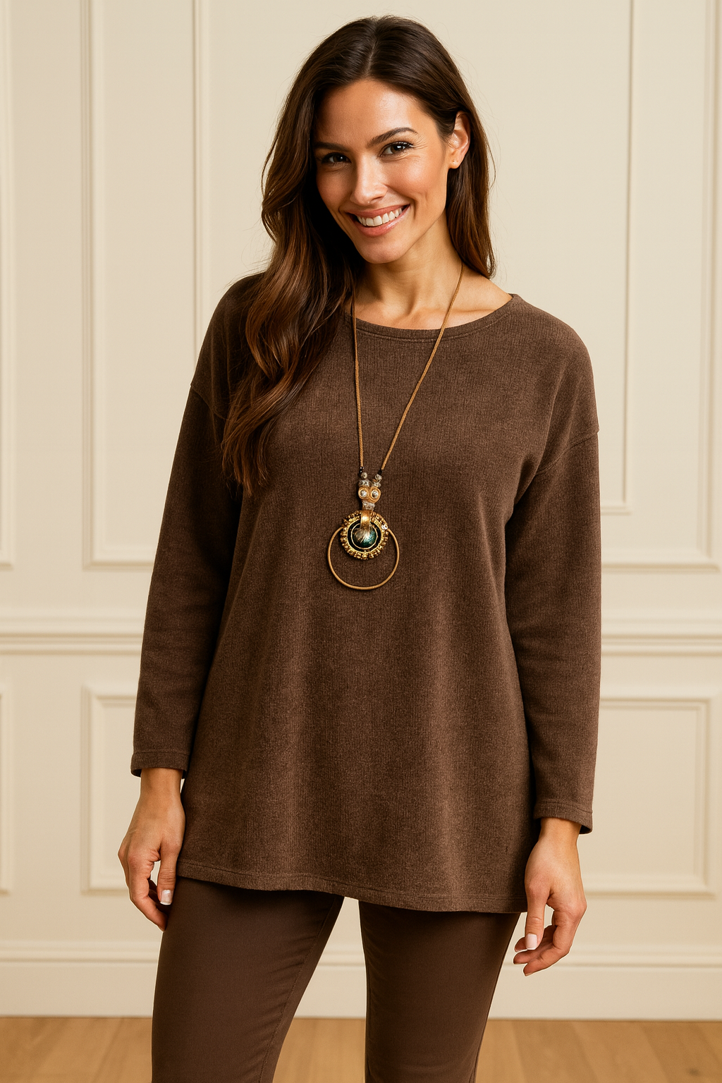 Mari Chenille Necklace Top - Chocolate