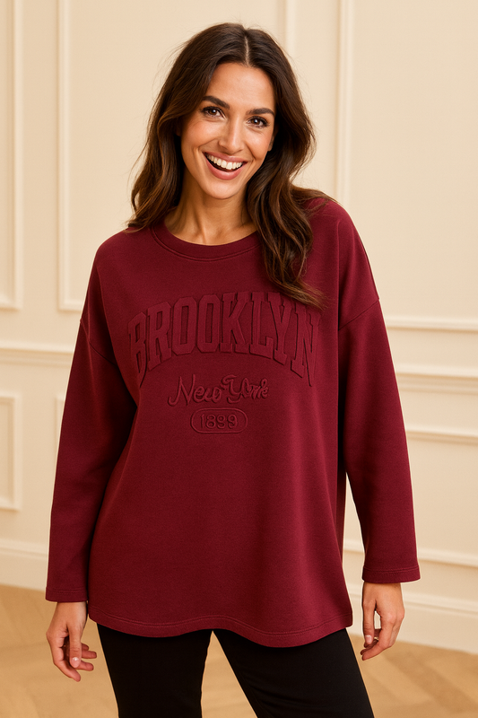 Brooklyn Embossed Light Weight Sweatshirt - Wine