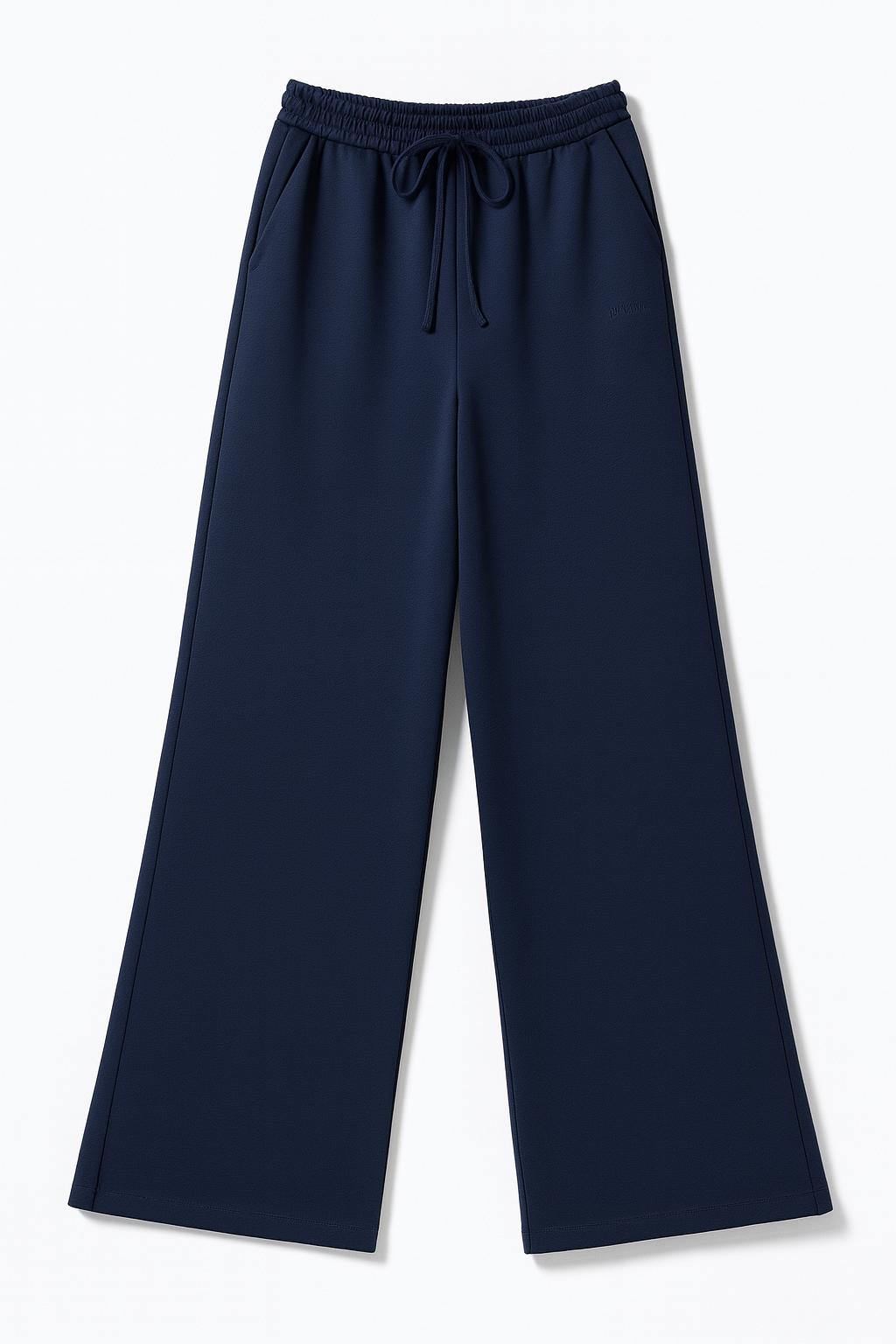 Capri Elasticated Waist Double Pocket Wide Leg Stretch Pant - Navy
